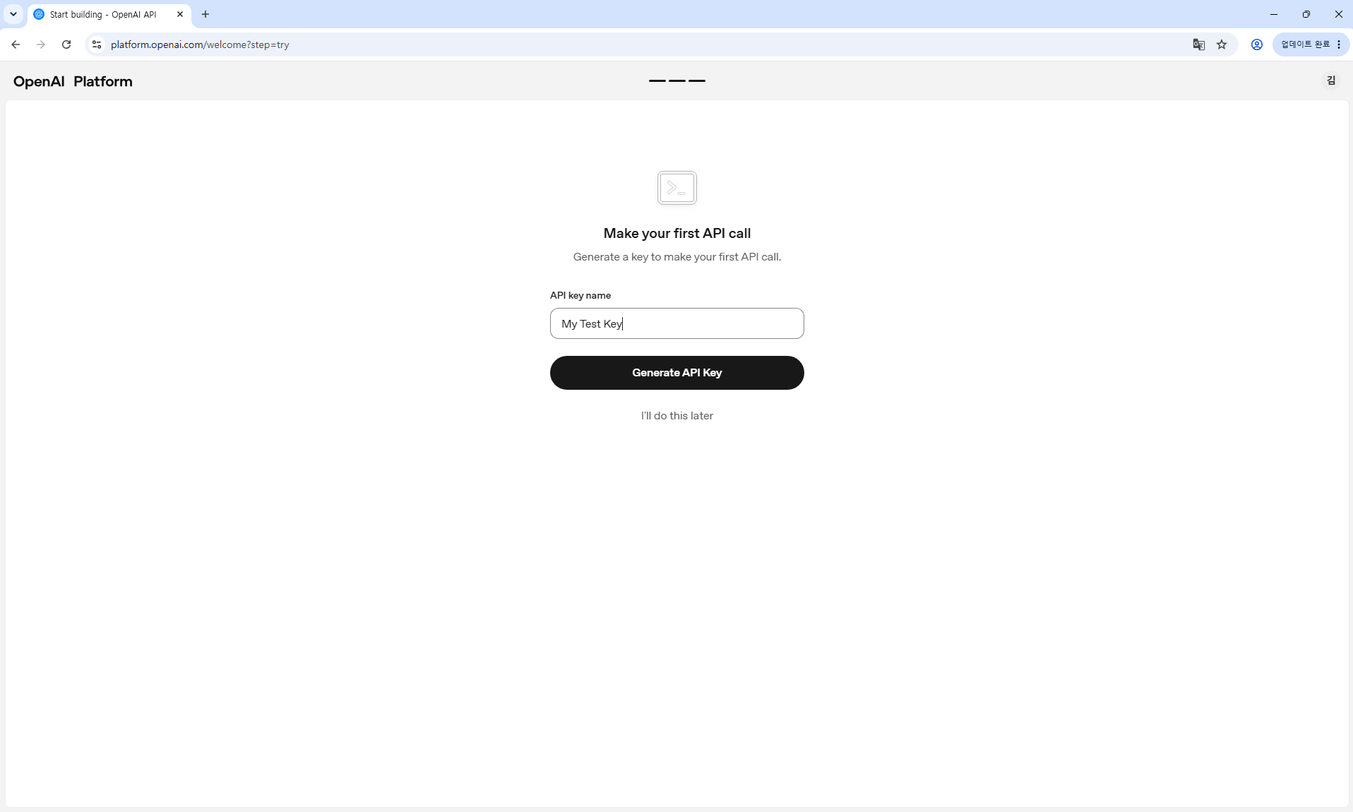 API 키에 붙일 이름을 정합니다